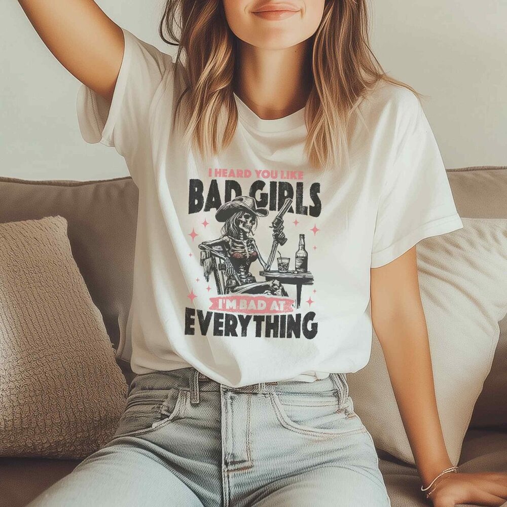 Baddie Skeleton Tee Vintage Style Graphic T-Shirt Monochrome Goth Halloween